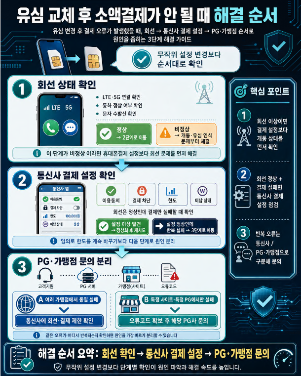 유심 교체 후 소액결제 오류를 해결하는 3단계 순서도